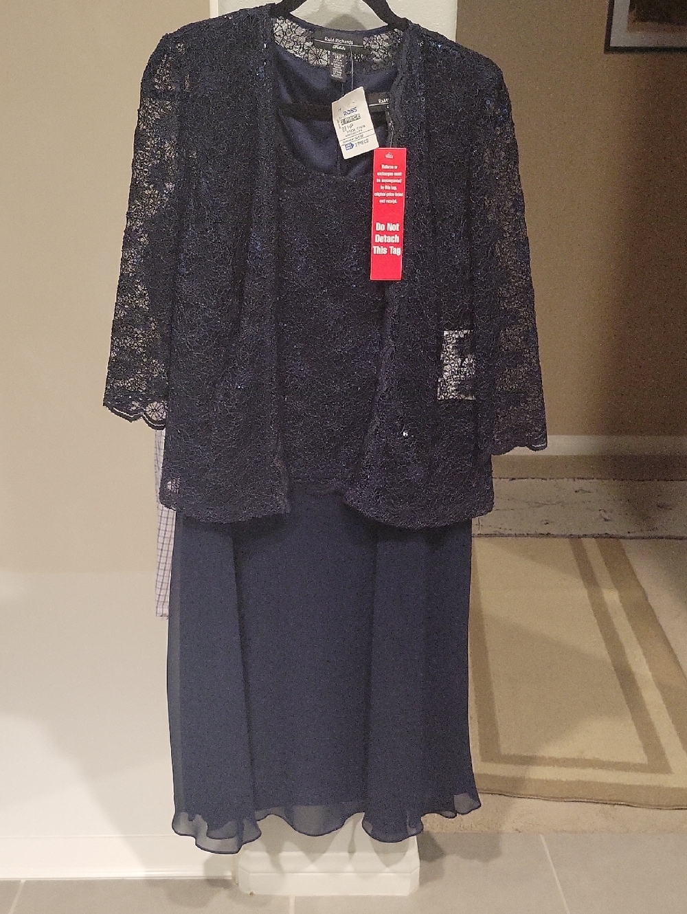 R&M Richards Navy Lace Overlay Midi Dress Set